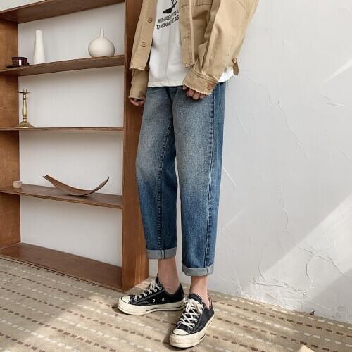 2021 New Gradient Men Jeans Pants Spring Men Clothing Ankle-length Straight Fit Casual Denim Trousers Male Black/Blue M-3XL