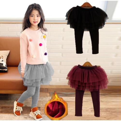 Autumn Winter Girls Leggings Fleece Warm Skirt-pants Korean Style Girls Cake Skirt Tutu Trousers 2-11Years RT321