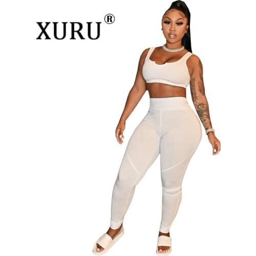 XURU Sexy Yoga Wear Home Wear Sports Trousers Two-piece Suit European and American Solid Color Womens Trousers Suit