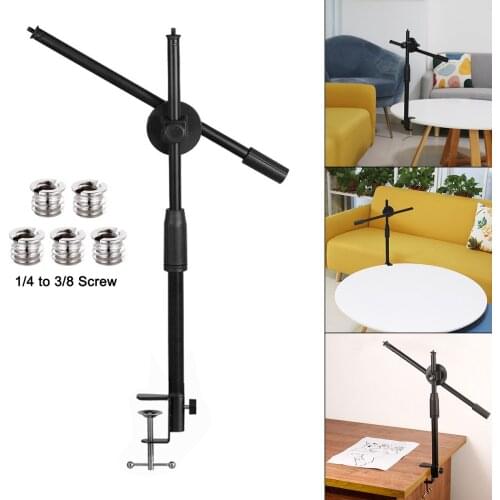 Arm Adjustable Microphone Stand Desk Microphone Bracket Mic Holder 360 Degree Rotatable for Radio Live Universal Shock Mount Kit