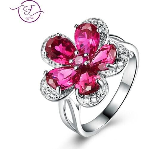 Luxury Ruby Girl Ring Plum-shaped Zircon Silver Ring Wedding Anniversary Party Lovers Gift For Lady Created Zircon Ring