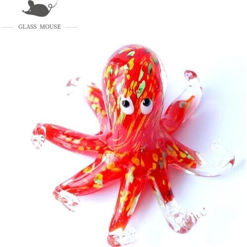 Handmade Glass Octopus Craft Figurines Ornament Xmas Gifts For Kids Home Table Aquarium Fish Tank Decor Sea Animals Marine Life