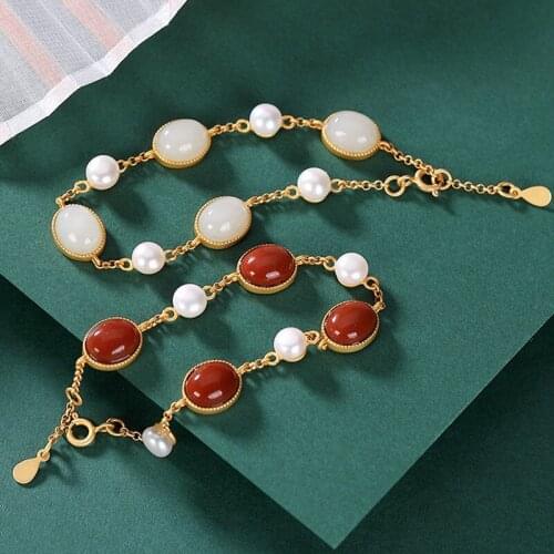 Silver inlaid natural South Bracelet Chinese style retro unique ancient gold craft light luxury womens brand jewelry