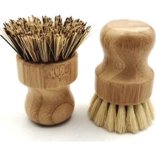 Palm Pot Brush Bamboo Round Mini Cleaning Supplies Natural Scrub Brush Wet Cleaning Scrubber for Wash Dishes Pots Pans
