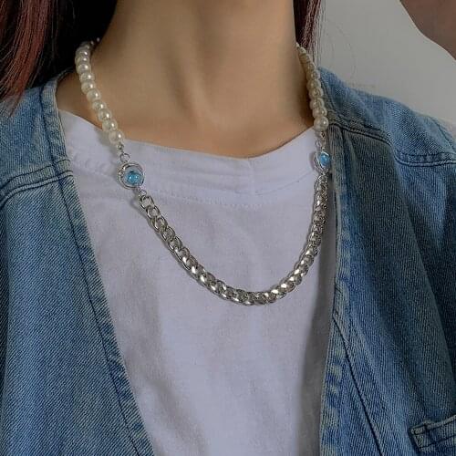 SHIXIN Simple Rhinestone Pearl Beads Necklaces for Women on the Neck Korean Fashion Jewelry Special Necklaces Unisex 2021 Collar