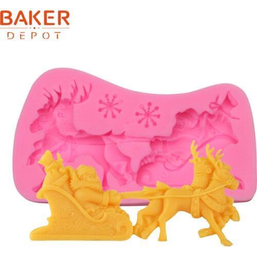 BAKER DEPOT Christmas sled Silicone fondant mold for cake decoration santa snow shape resin gypsum sugarcraft mold DIY christmas