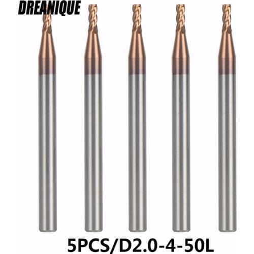 Tungsten Steel End Mills 5pcs/lot D2-4-50 4 Flute Flattened Head CNC Milling Carbide End mill High Quality HRC55 TiAIN Coated