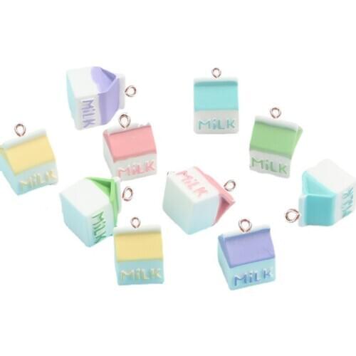 Yamily 10pcs/23mm*18mm Cute Colorful Resin Simulation Creative Milk Bottles Pendant Earring Charm Keychain Necklace Diy Jewlery