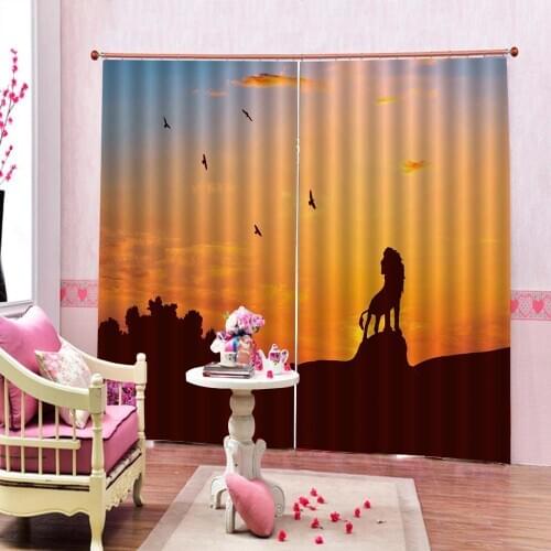 Sunset Scenery Curtain Lion and Trees Shadow Unique Window Drapes For Living room bedrom Decor Sets Custom any size