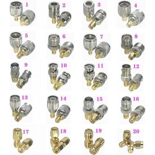 1pce Adapter Connector SMA to BNC / N / UHF SO239 PL259 / TNC / SMA RF Coaxial Kits Cover Test Coverter Right angle