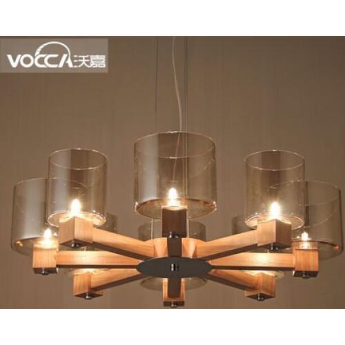 4/6/8 Head Wooden Pendant Lamp Glass Shade Simple Loft Dining Light Wood Support Cafe Light AC90-265V Free Shipping