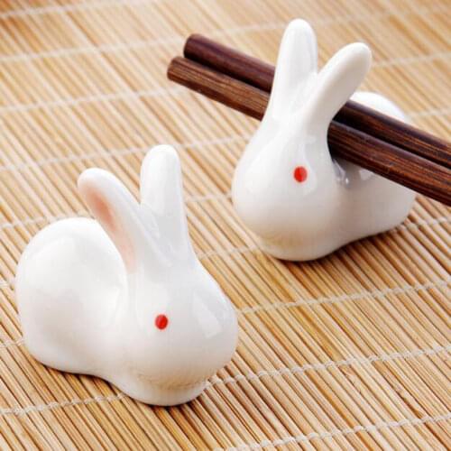4pcs/set Ceramic Crafts Resturant Kitchen Dinner Tabeware Supply Chopstick Rack Household Cute Rabbit Chopstick Stand Support