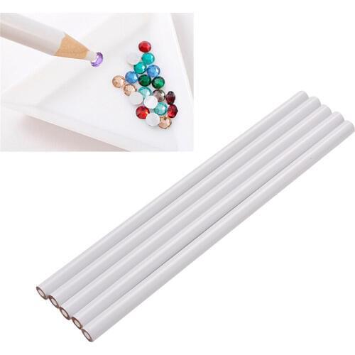 5pcs Gem Crystal Rhinestones Picker Pencil Nail Art Craft Tool Wax White Pen New 8.8CM