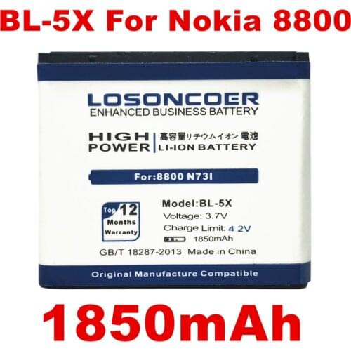 LOSONCOER 1850mAh BL-5X Battery For Nokia 8800 N73I 8800s 8801 886 Battery