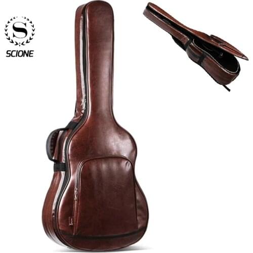 40/41 Inch PU Guitar Case Acoustic Folk Guitar Gig Bag Cover With Shoulder Straps Waterproof Guitar Bag Backpack Brown K020