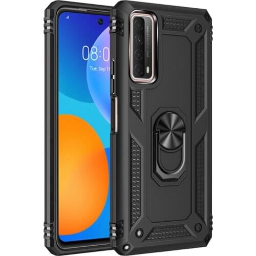 For Huawei P Smart 2021 Case Silicone Bumper Armor Hard PC Back Cover For P Smart 2021 Phone Case With Magnetic Ring Holder