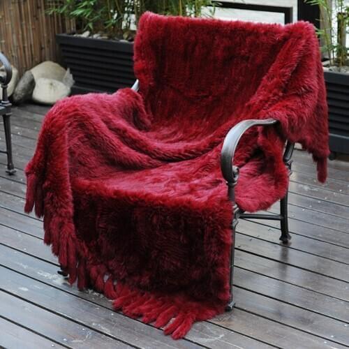 CX-D-20C Shaggy Fur Throw Elegant Fluffy Super Quality Rabbit Fur Knitted Fur Blanket