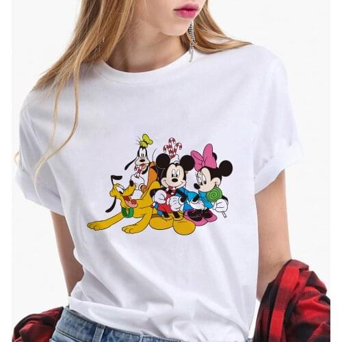 Disney T Shirt Donald Duck Goofy Pluto Printed Cartoon Tshirts Harajuku Graphic Tees For Women Loose White O-neck Tee Shirts
