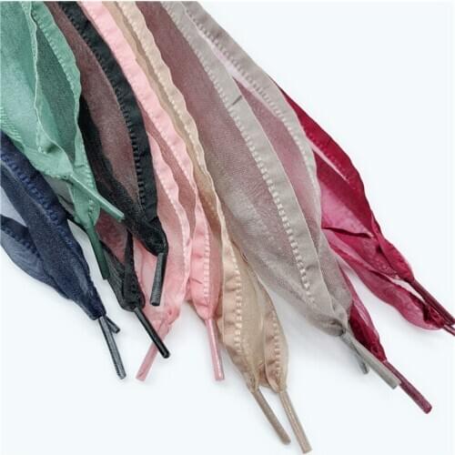 New 7 Color 4 cm Width Satin Silk Ribbon Shoelaces 80/100/120 cm Length Sport Shoes lace lotus leaf edge shoelace princess