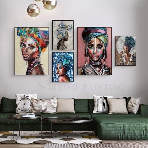 Painted African Black Women Oil Canvas Painting Graffiti Wall Art Posters And Prints Nordic Pictures For Living Room Home Decor