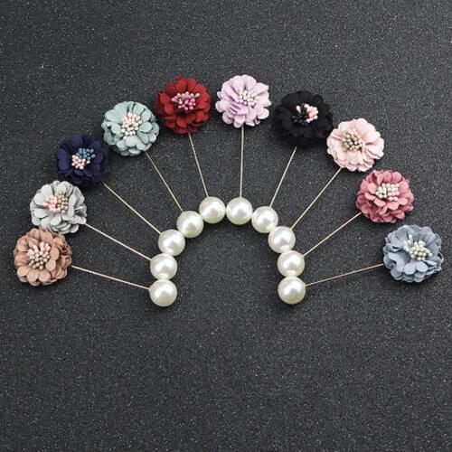 Beautiful Handmade Fabric Camellia Flower pearl Brooch Pin Wedding XZ005