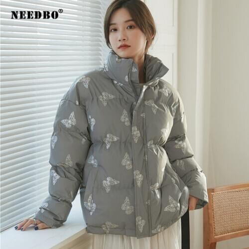 Winter Jacket Women Oversize Parka Print Butterfly Coat Women Elegant Casual Puffer Jacket 2020 Women Jacket Padded Outwear