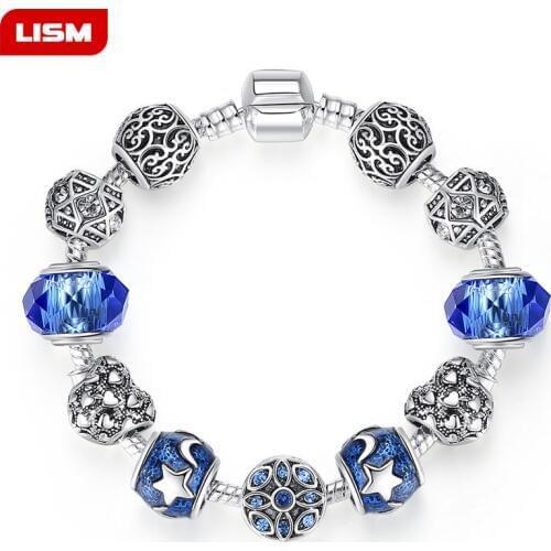 Hot Sale Silver Plated Charm Bracelet For Women Blue Fascinating Beads Fit Original Bracelet DIY Jewelry Pulseras Gift