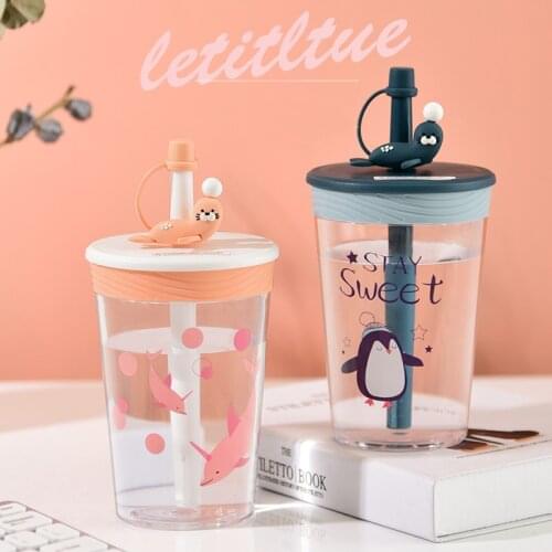 450ML Girls Cute Water Bottle Outdoor Travel Climbing Drinking Bottle BPA Free Creative Summer Straw Bottle Student Water Cup