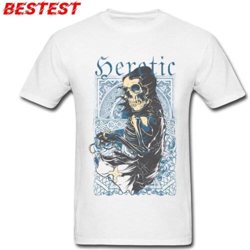 Heretic Skull Tshirt Men Goth Designer T-shirt Calavera Skull Print Tops Devil White Tees Cotton Fitness Streetwear Youth Camisa