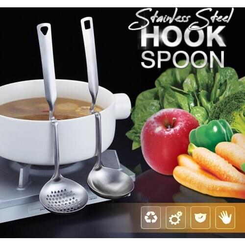 Stainless Steel Hook Colander soup ladle with wall hanging Thicken Stainless Steel Handle Ladle Spoon Kitchen Cooking Utensil To