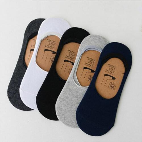 5 Pairs Men Cotton Socks Summer Breathable Invisible Boat Socks Nonslip Loafer Ankle Low Cut Short Sock Male Sox for Shoes