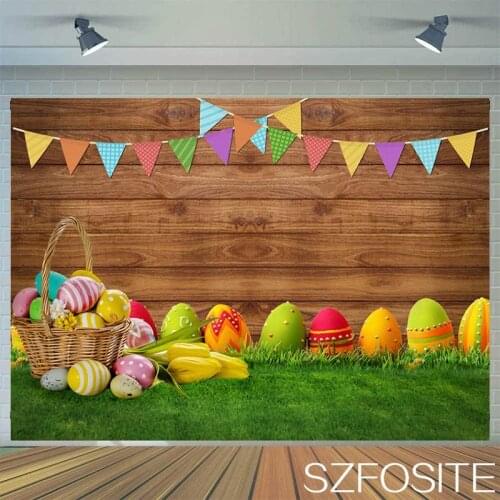 Easter Colored Eggs Meadow Retro Wooden Backdrop Cloth Holiday Family Room Decor Photography Photo Custom Kids Vinyl Background