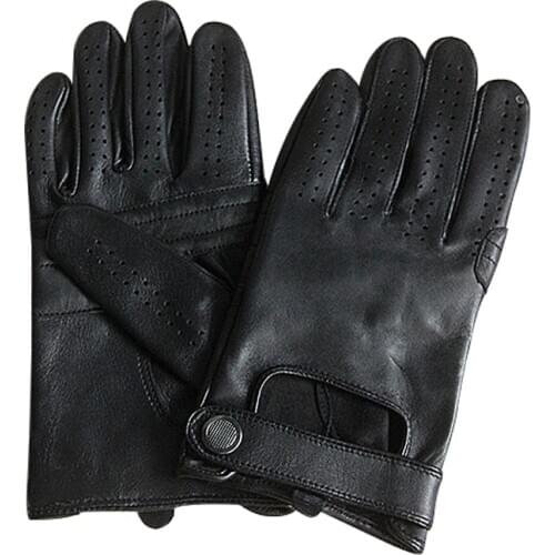 Genuine Leather Gloves Fashion New Buckle Design Touch Screen Gloves Spring Autumn Sports Sheepskin Mittens Black