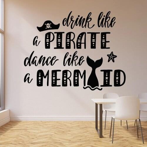 Pirate Mermaid Wall Decal Sea Ocean Theme Quote Art Kids Bedroom Bathroom Nursery Home Decor Vinyl Window Sticker Wallpaper E032
