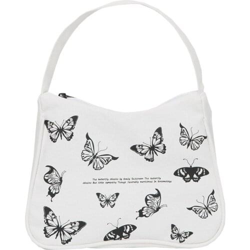 Half Moon Bags Cotton Cloth Purse Spring Women Small Handbag Butterfly Print Canvas Tote Ladies' Fashion Underarm Bag Zipper