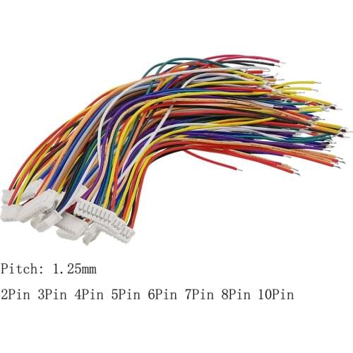 Micro JST 1.25mm Female Jack Wire Cable Connector 1.25 mm Pitch 2P 3P 4P 5P 6P 7P 8P 10 Pin Single Plug Connector Length 20cm