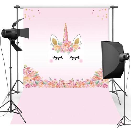 Pink Unicorn Vinyl Photography Background For Baby Birthday Party New Fabric Flannel Backdrop For Children photo studio lv034