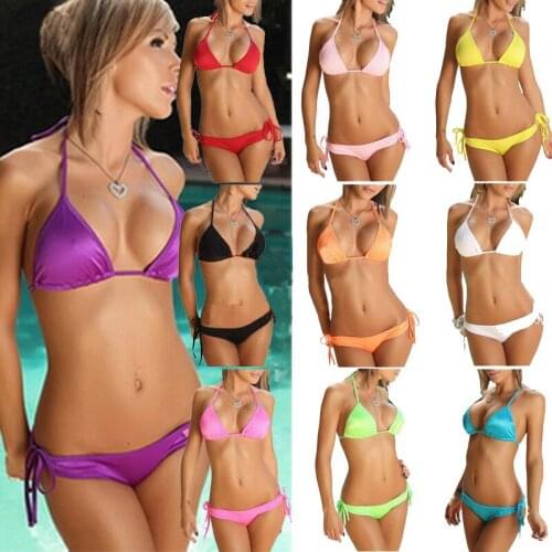 Sexy Bikini Swimsuit women gather with bra solid color quick drying open back environmental protection swimsuit wholesale