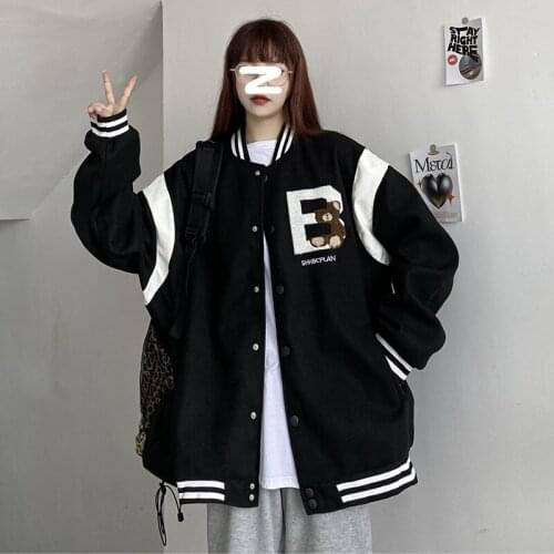 Baseball Jacket for Women 2021 Autumn Loose Bomber Jacket Women Oversize O Neck Embroidery Baseball Uniform Womens Jackets