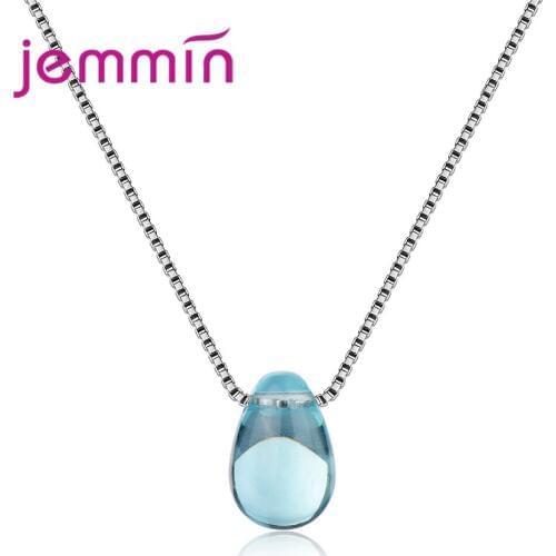 Elegantly Style Simple Water Drop Cubic Zirconia Pendant 925 SIlver Box Chain Female Women Accessories Jewelry Hot Sale