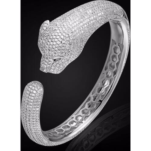 Zlxgirl women size Leopard Animal bangle and bracelet jewelry Classic Metal copper and micro pave setting bangle couple jewelry