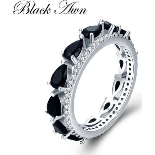 2020 New Classic 3.1g 925 Sterling Silver Fine Jewelry Baguet Row Engagement Black Spinel Engagement Rings for Women G026