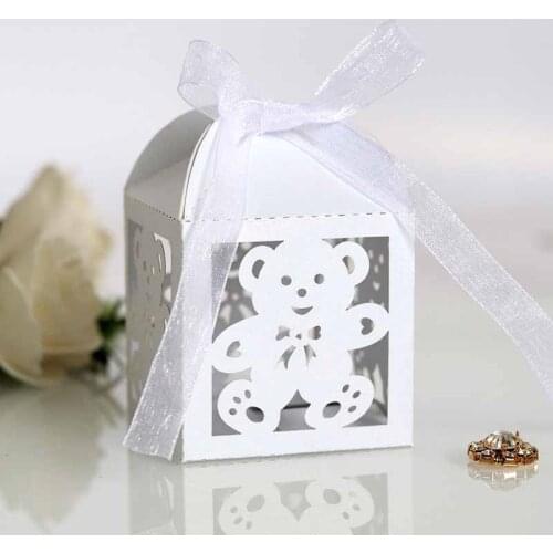 10/50/100pcs Cute Brar Laser Cut Carriage Favors Box Gifts Candy Boxes With Ribbon Baby Shower Xmas Wedding Birthday Party Decor