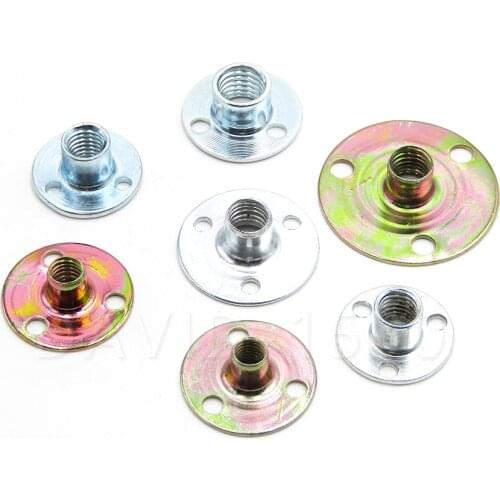 10pcs 1/4 M6 M8 M10 Steel Round Base T Nut Three Brad Hole Furniture Tee Nut