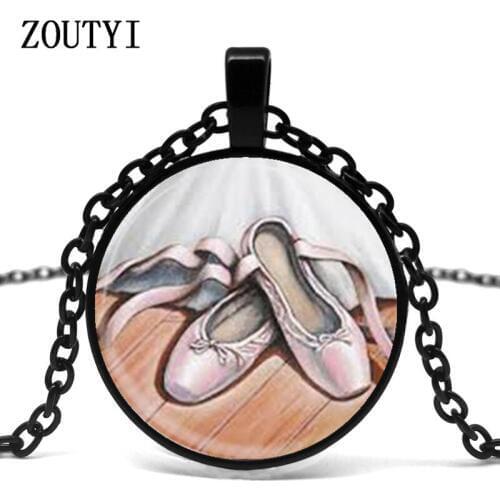 2018/ballet logo glass necklace pendant ballerina slippers dancer art handmade resin vintage necklace ladies jewelry