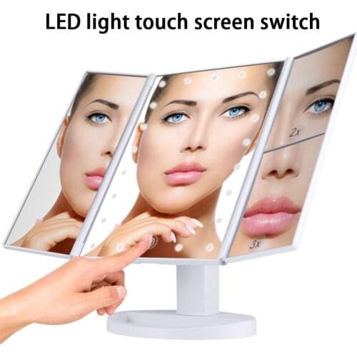 22 LED Light Makeup Mirror 2/3X Magnifying Cosmetic 3 Folding Vanity Mirror 180 Rotatiation Touch Dimmer Table Mirrors Espejo