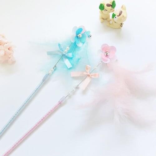 3Pcs Luxury Cat Wand Toy Funny Fake Feather Interactive Cat Teaser Wand Cat Toy With Tassels Bell Pet Accessories Pink Blue