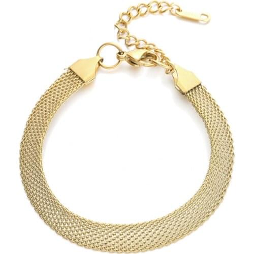 316L Stainless Steel Titanium Steel Flat Gold Plated Mesh Watch Chain Bracelet Mens Fashion Simple Mesh Bracelet
