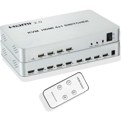 4K 60hz 4x1 HDMI 2.0 KVM Switcher Audio Video Converter Fit USB Keyboard Mouse Share 4 Laptop PC Switch Computer To TV Monitor