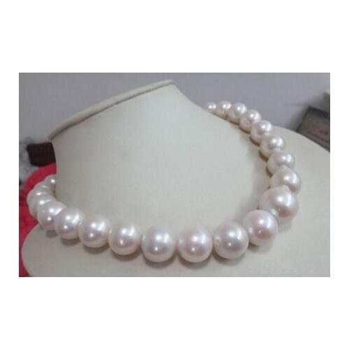 Free shipping >>>>noble jewelry gorgeous 13-16mm south sea round white pearl necklace 14k
